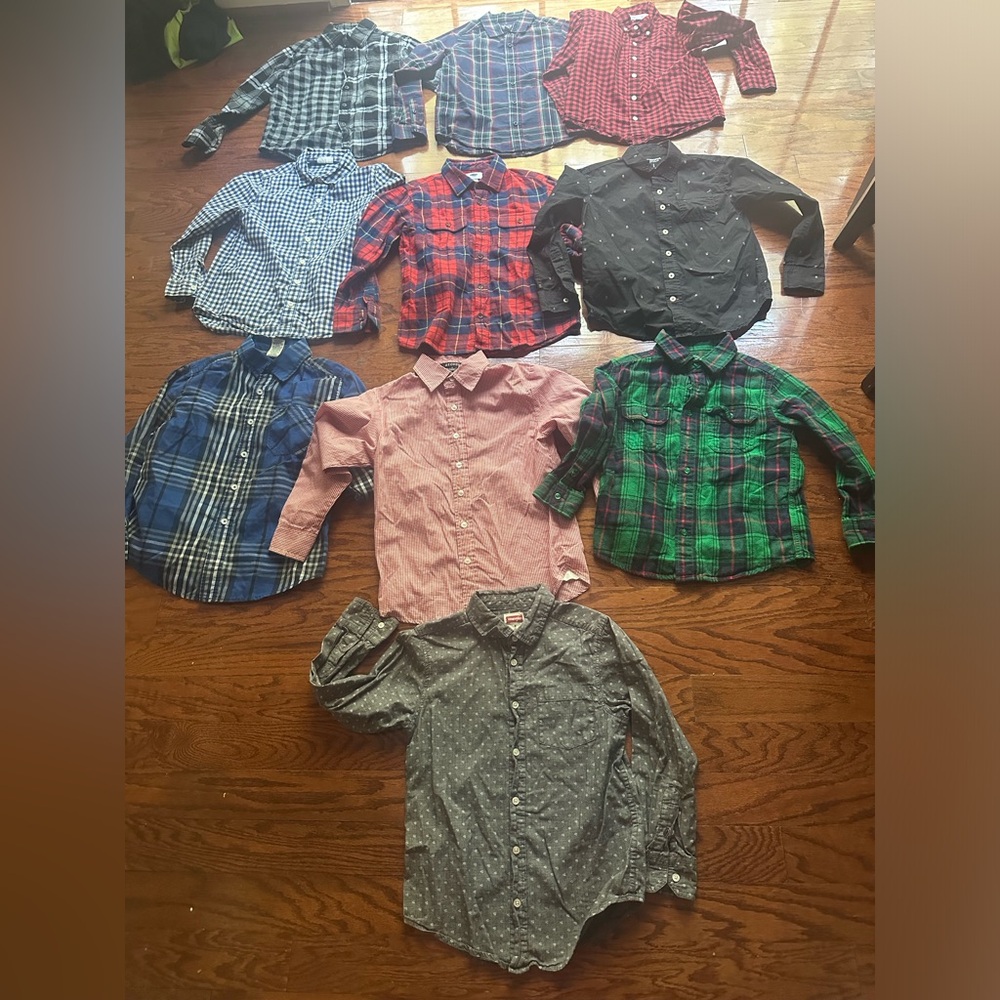 Assorted Kids Long-Sleeve Button-Down Shirts Multi-Color Plaid & Solid Pack Sz 8